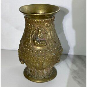 Old Antique Cast Brass Kalash Lakshmi Vishnu Pooja Water Pot Gold Size 5"Tall